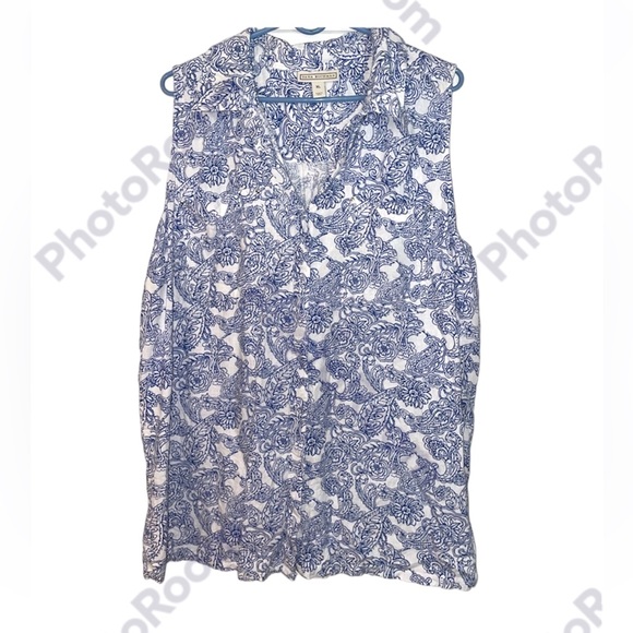 Dana Buchman Tops - Dana Buchman XL Sleeveless Linen Blend Button Down Collared Blouse Paisley Print